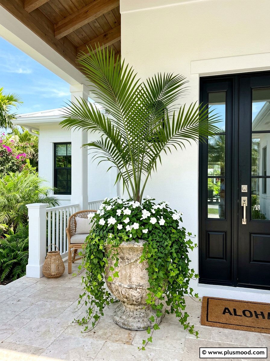 Tropical Palm Porch Planter - 25 summer porch urn ideas