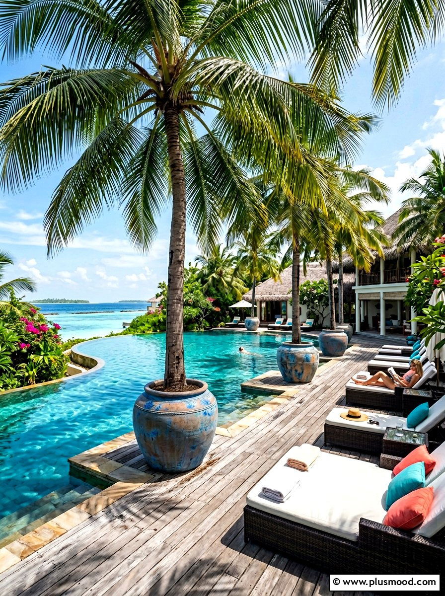Tropical Palm Tree In Oversized Pot - 25 pool landscaping ideas with potted plants
