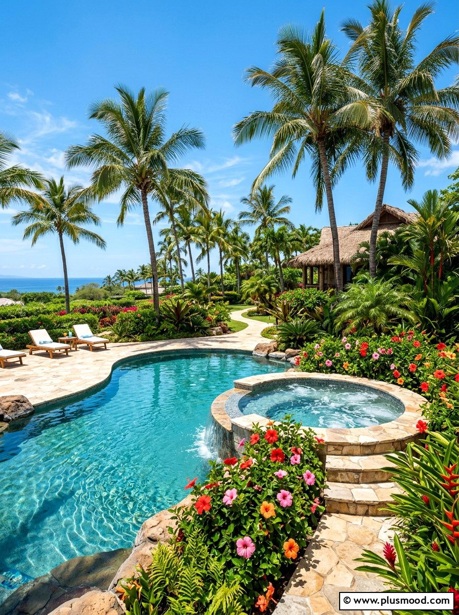 Tropical Palm Tree Landscape - 25 pool landscaping ideas for hot tubs