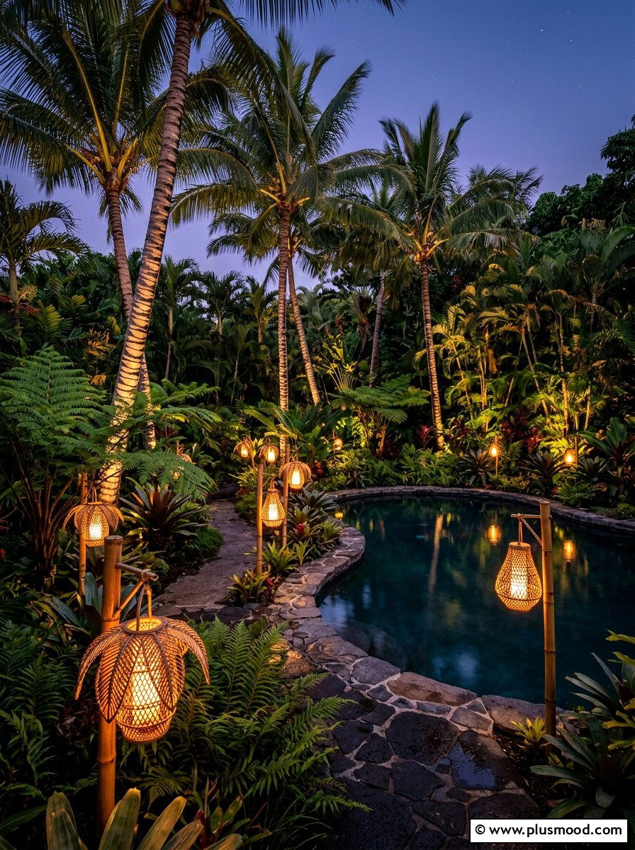 Tropical Palm Tree Lanterns For Pool - 25 pool landscaping ideas with lanterns