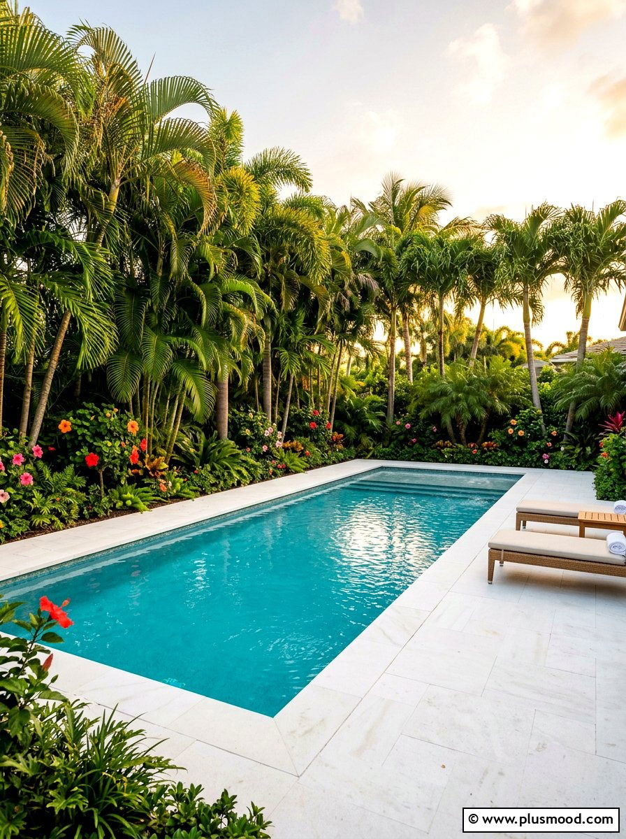 Tropical Palm Tree Privacy - 25 pool landscaping ideas for rectangular pools