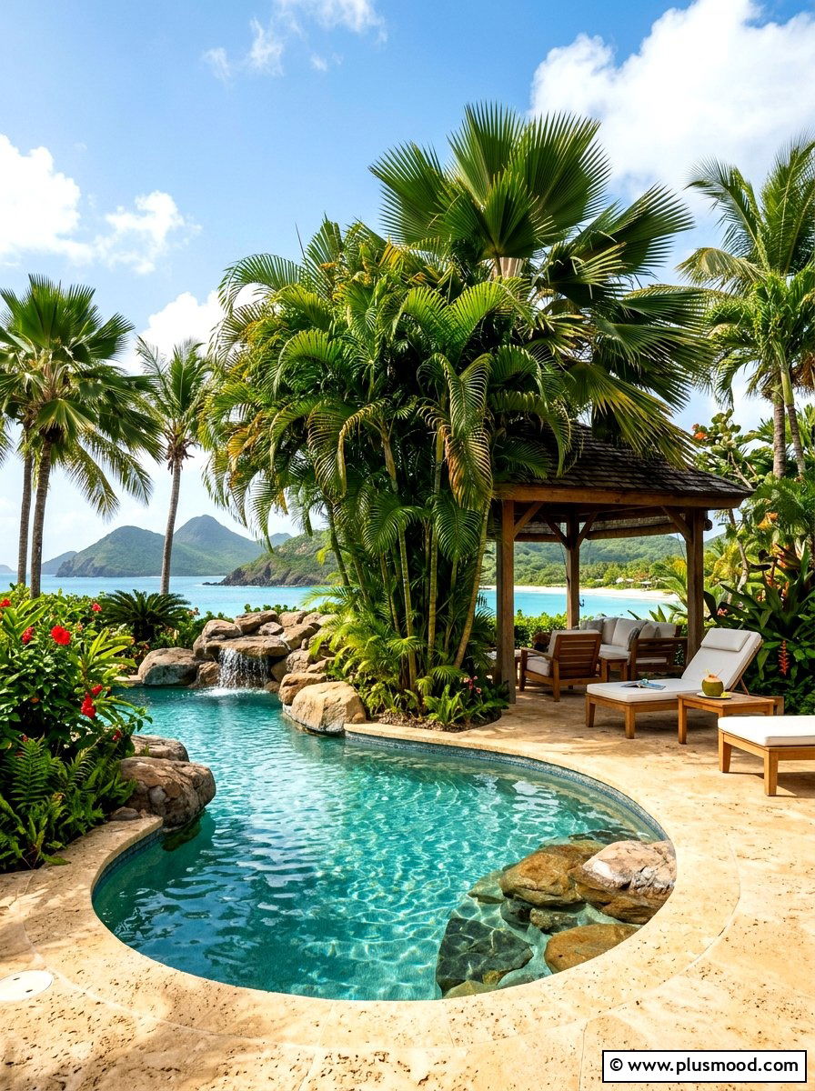 Tropical Palm Tree Shield - 25 pool landscaping ideas for privacy