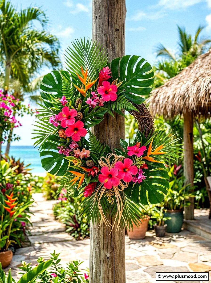 Tropical Palm Wreath - 25 summer wreath ideas for front door