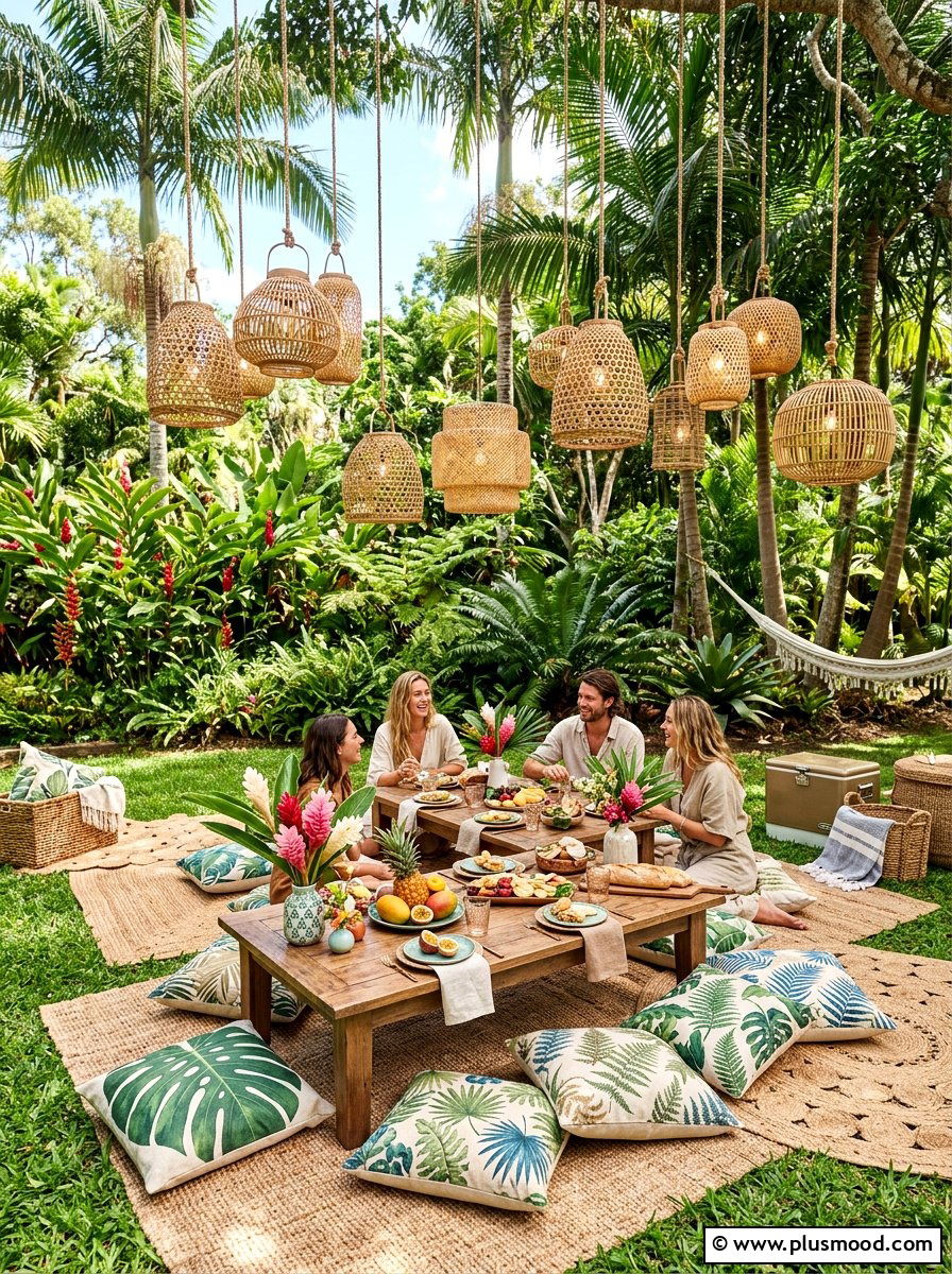 Tropical Picnic Setup - 25 summer tropical party decor ideas