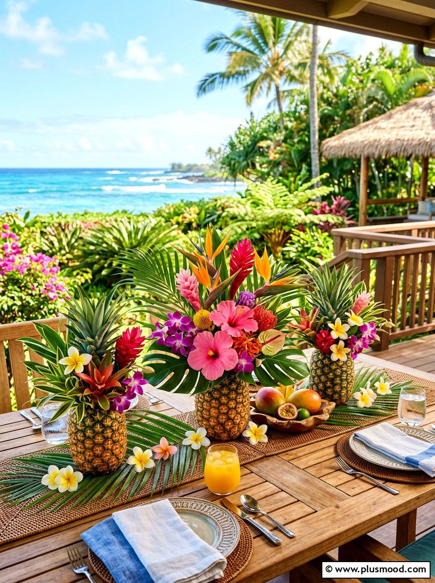 Tropical Pineapple Table Centerpiece - 25 summer pool party decor ideas