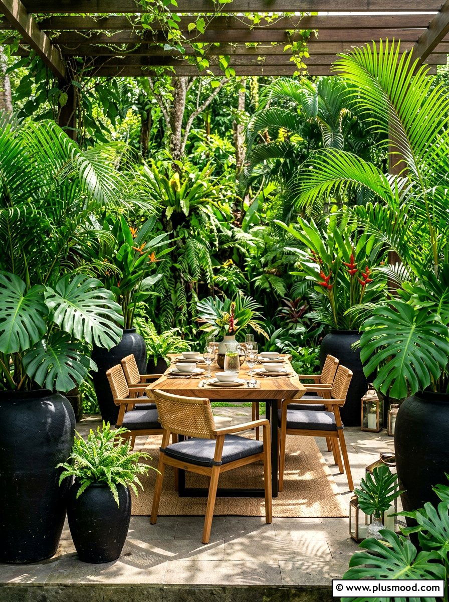 Tropical Plant Arrangement - 25 summer patio dining decor ideas