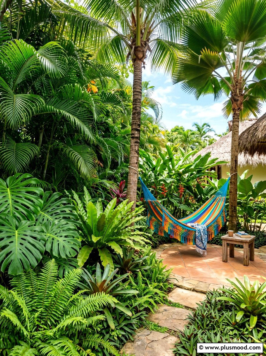 Tropical Plant Border - 25 small backyard ideas with patio