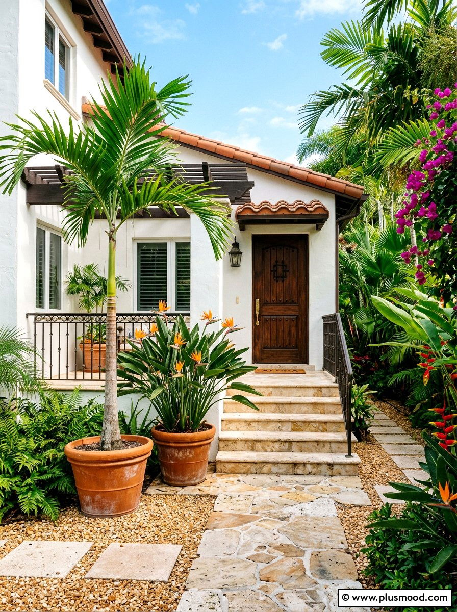 Tropical Plant Decor - 25 summer front steps ideas for summer