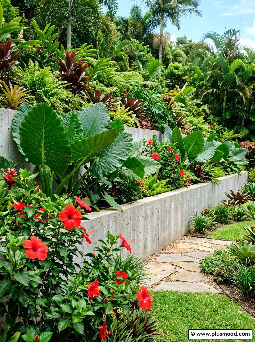 Tropical Plant Retaining Wall - 25 summer retaining wall landscaping ideas