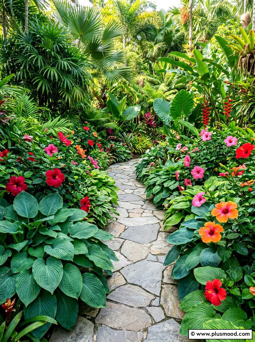 Tropical Plant Walkway Border - 25 summer walkway landscaping ideas