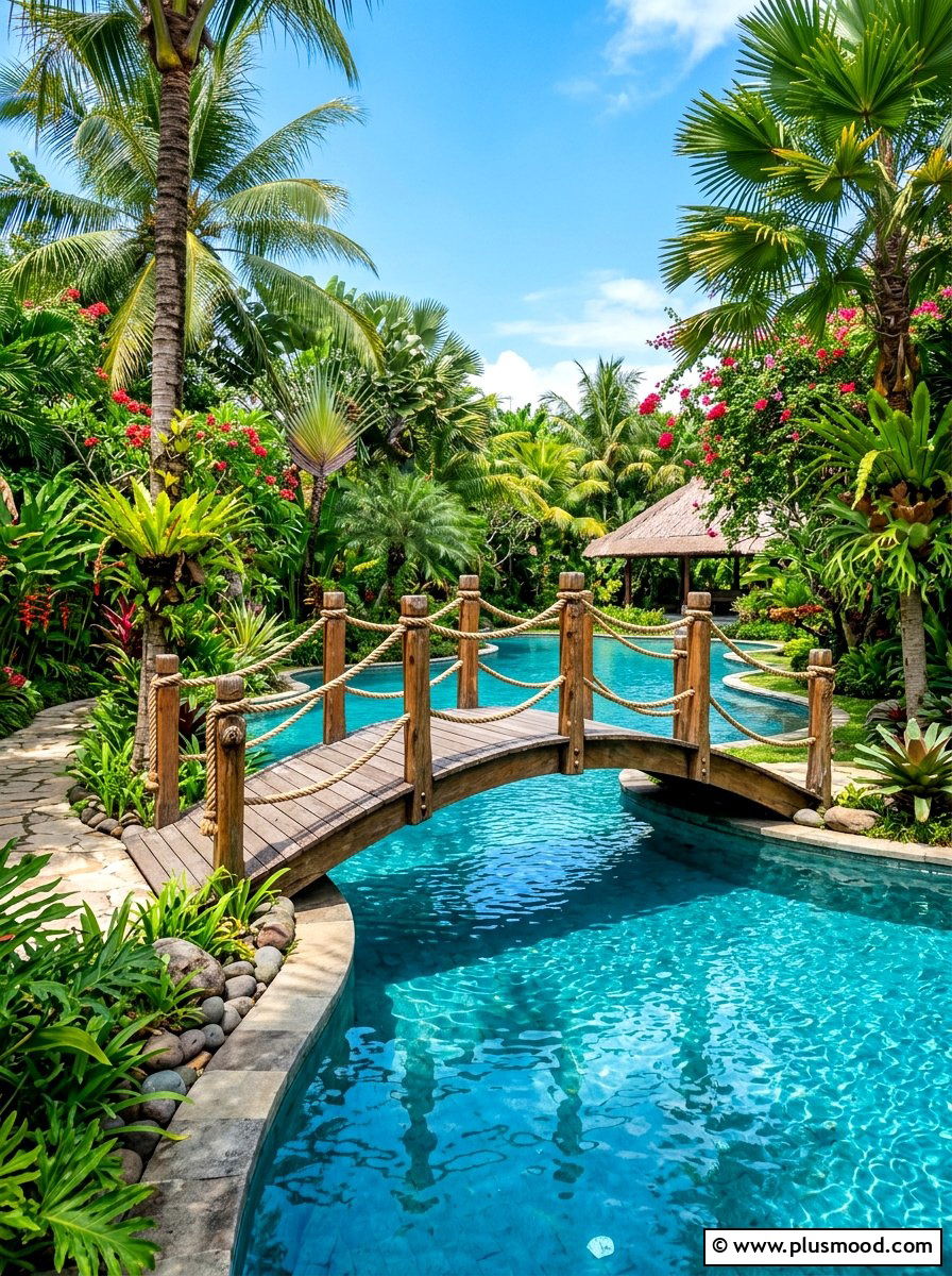 Tropical Pool Bridge - 25 summer tropical pool ideas