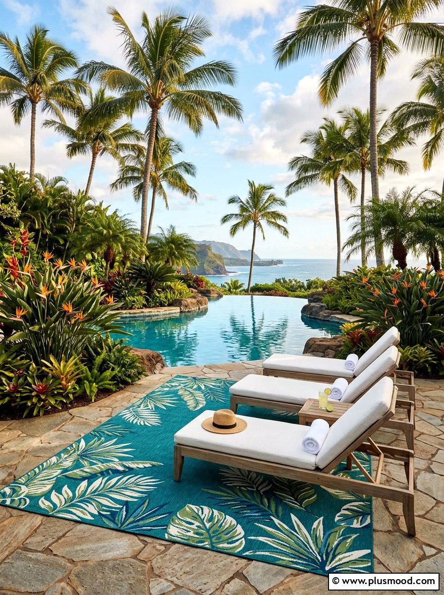 Tropical Pool Deck Landscaping - 25 pool landscaping ideas with outdoor rug