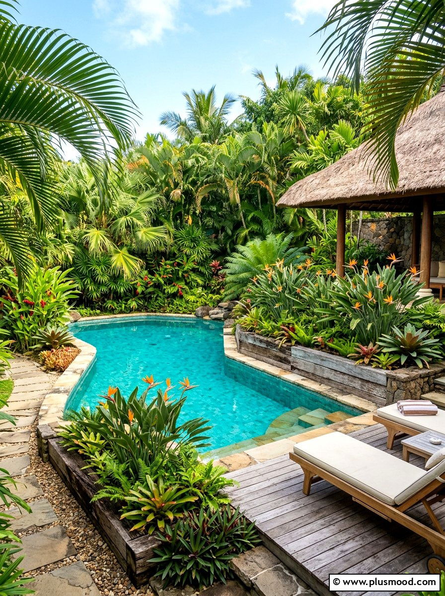 Tropical Pool Garden - 25 pool landscaping ideas for narrow yards