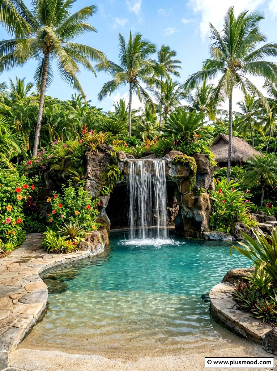 Tropical Pool Grotto - 25 pool landscaping ideas with waterfalls