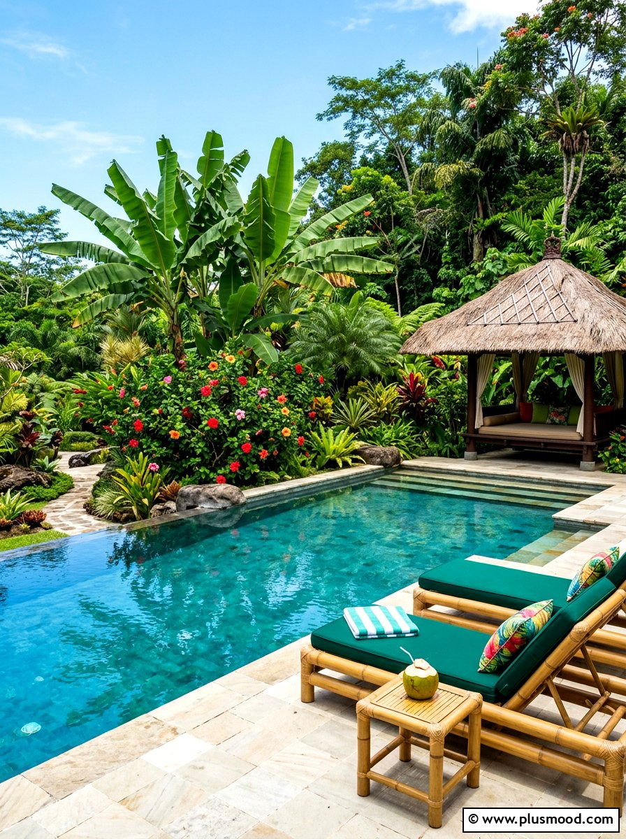 Tropical Pool Landscape - 25 summer pool lounge area ideas