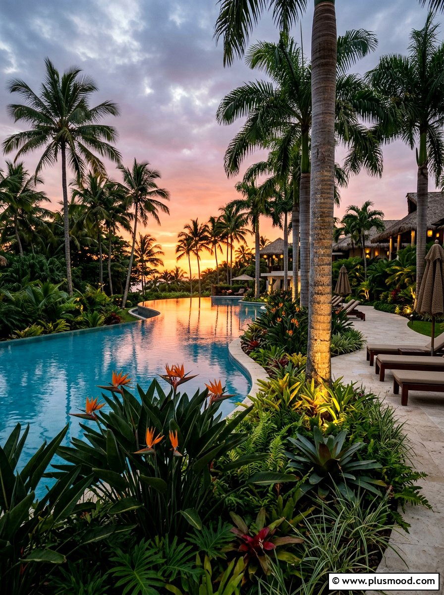 Tropical Pool Plants - 25 pool landscaping ideas with lighting