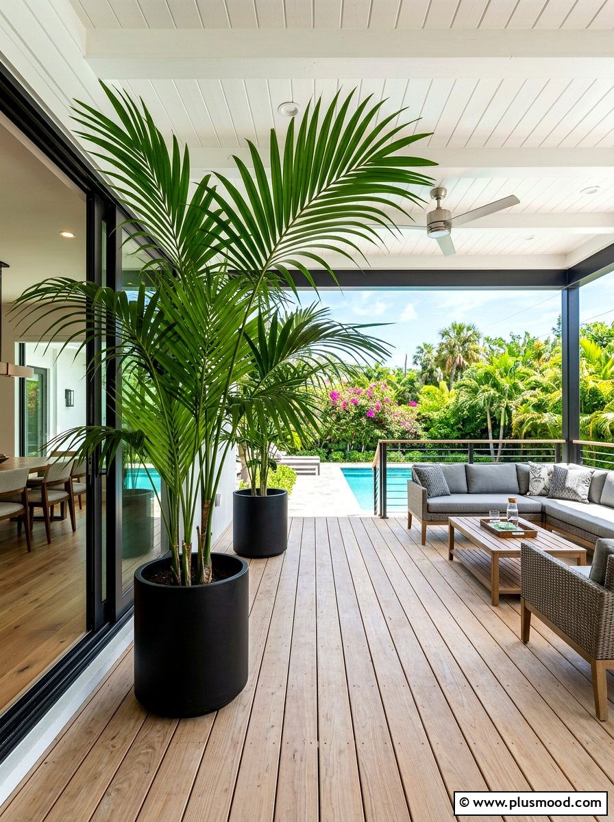 Tropical Potted Palms - 25 summer modern front porch ideas