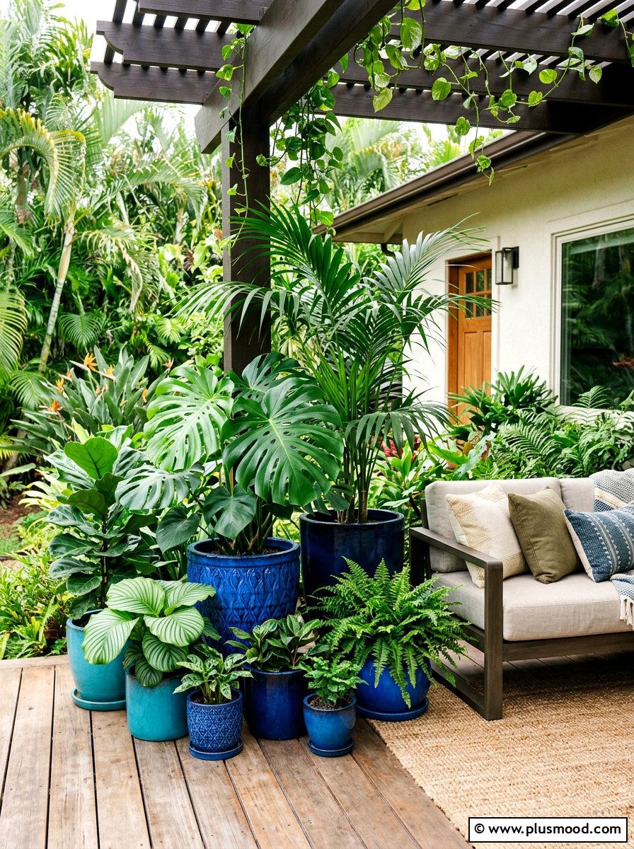Tropical Potted Plants - 25 summer front porch decor ideas