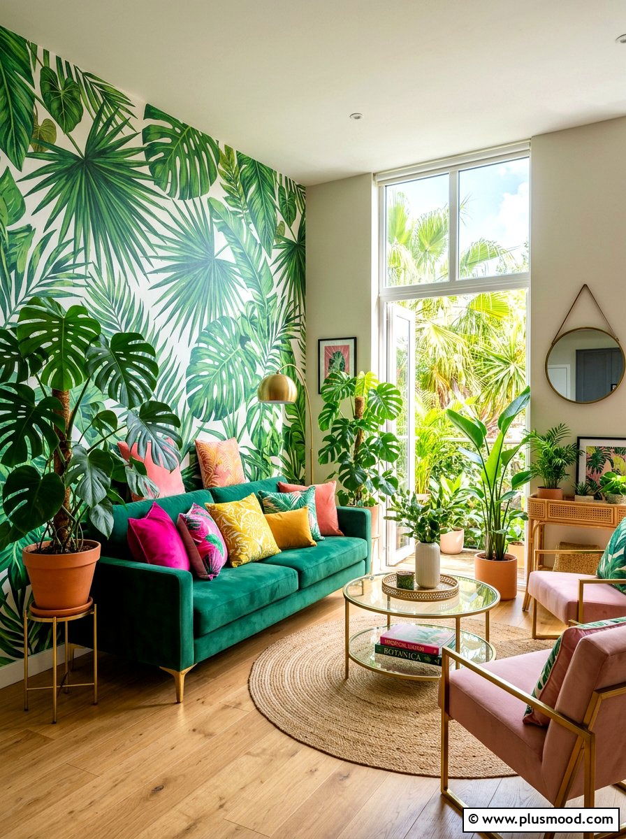 Tropical Print Living Room - 25 summer living room decor ideas