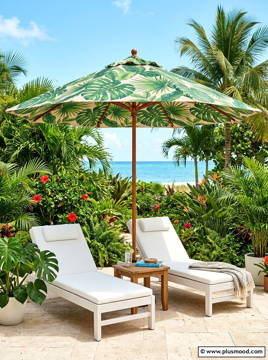 Tropical Print Patio Umbrella - 25 summer patio umbrella ideas
