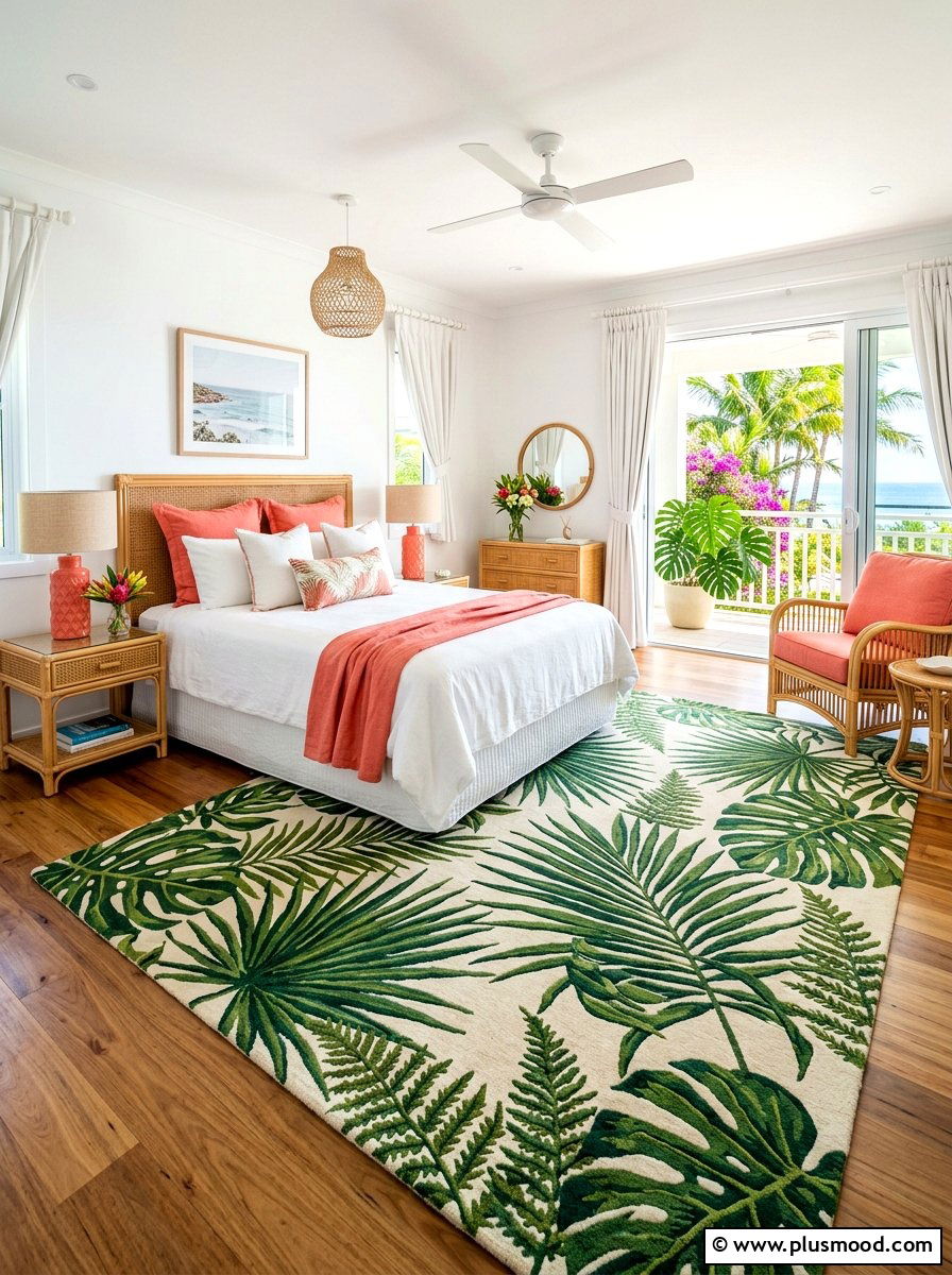 Tropical Print Rug - 25 summer rug ideas for bedroom