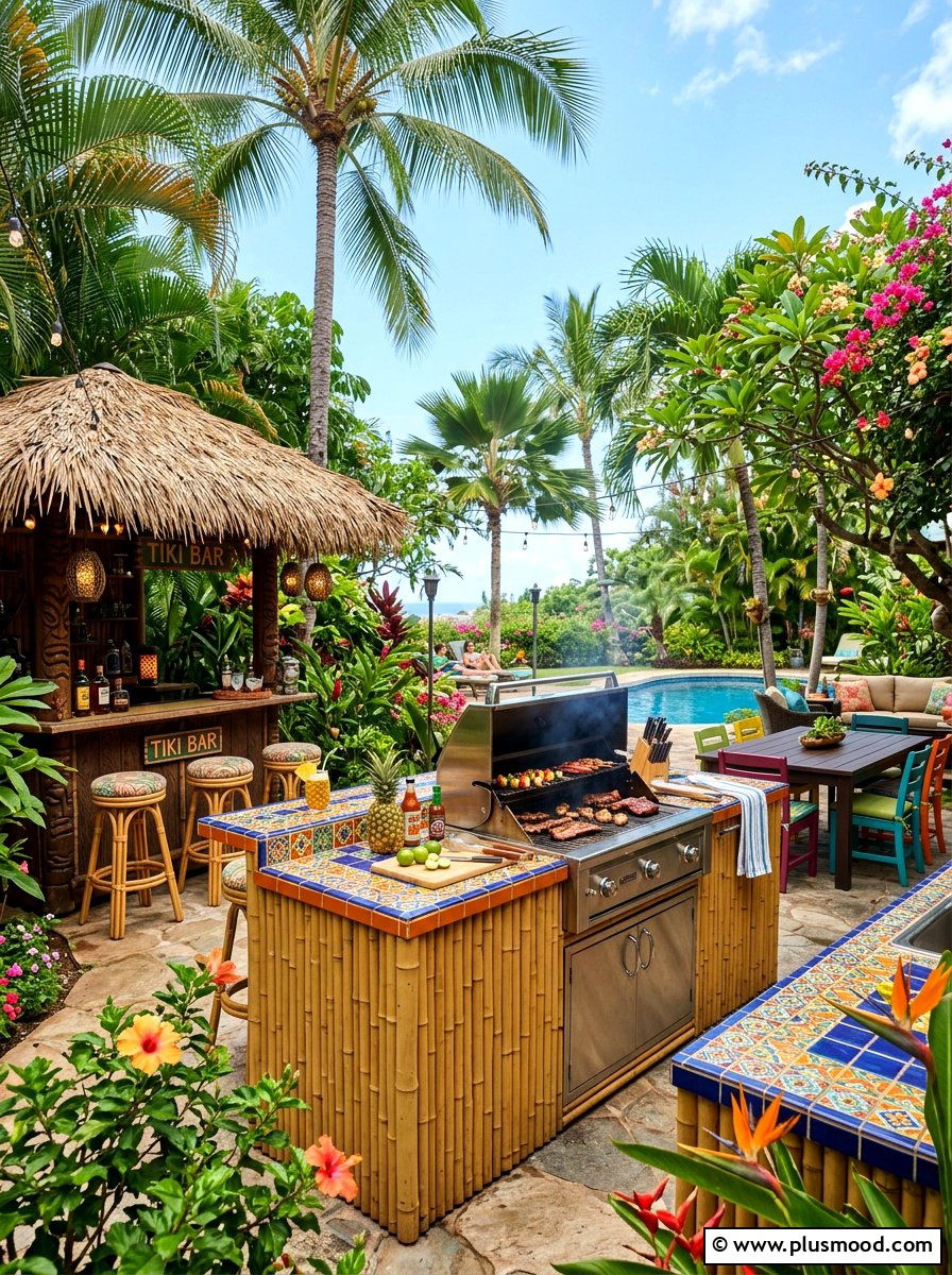 Tropical Style Backyard BBQ Area - 25 summer backyard grill area ideas