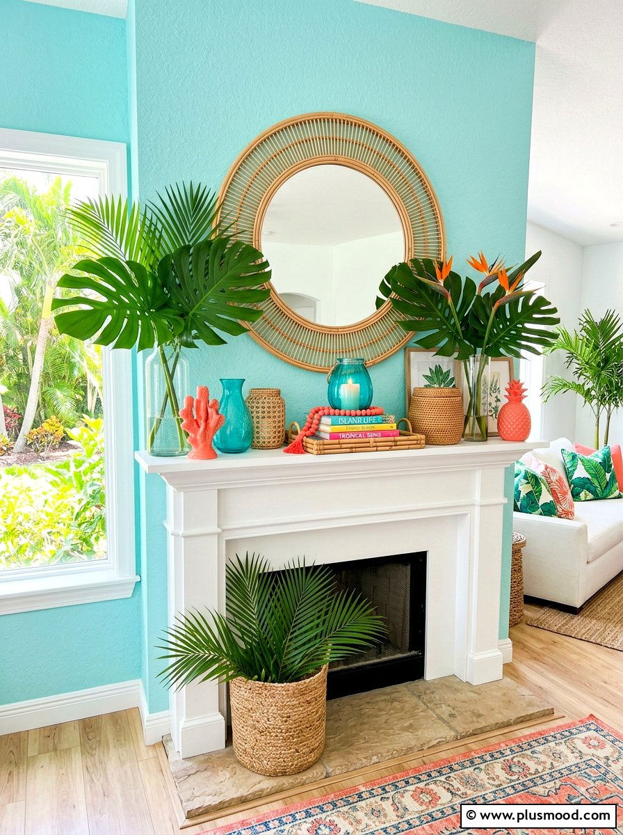Tropical Summer Mantel - 25 summer mantel ideas for living room