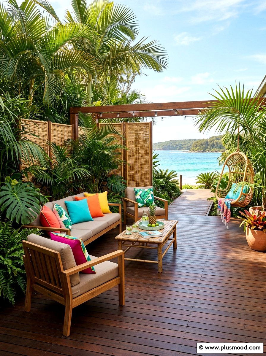 Tropical Theme Outdoor Deck - 25 small backyard ideas with raised patio