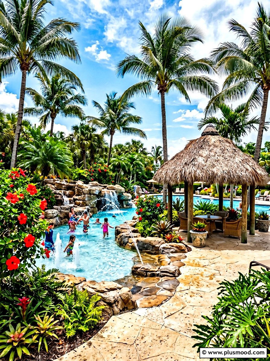 Tropical Themed Water Area - 25 summer splash pad backyard ideas