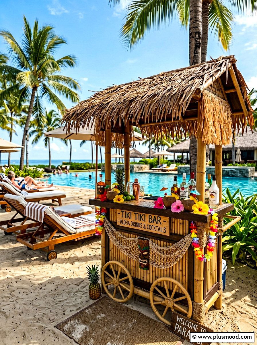 Tropical Tiki Style Bar - 25 summer patio bar cart ideas