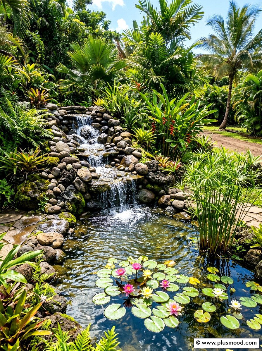 Tropical Water Feature - 25 summer tropical garden ideas