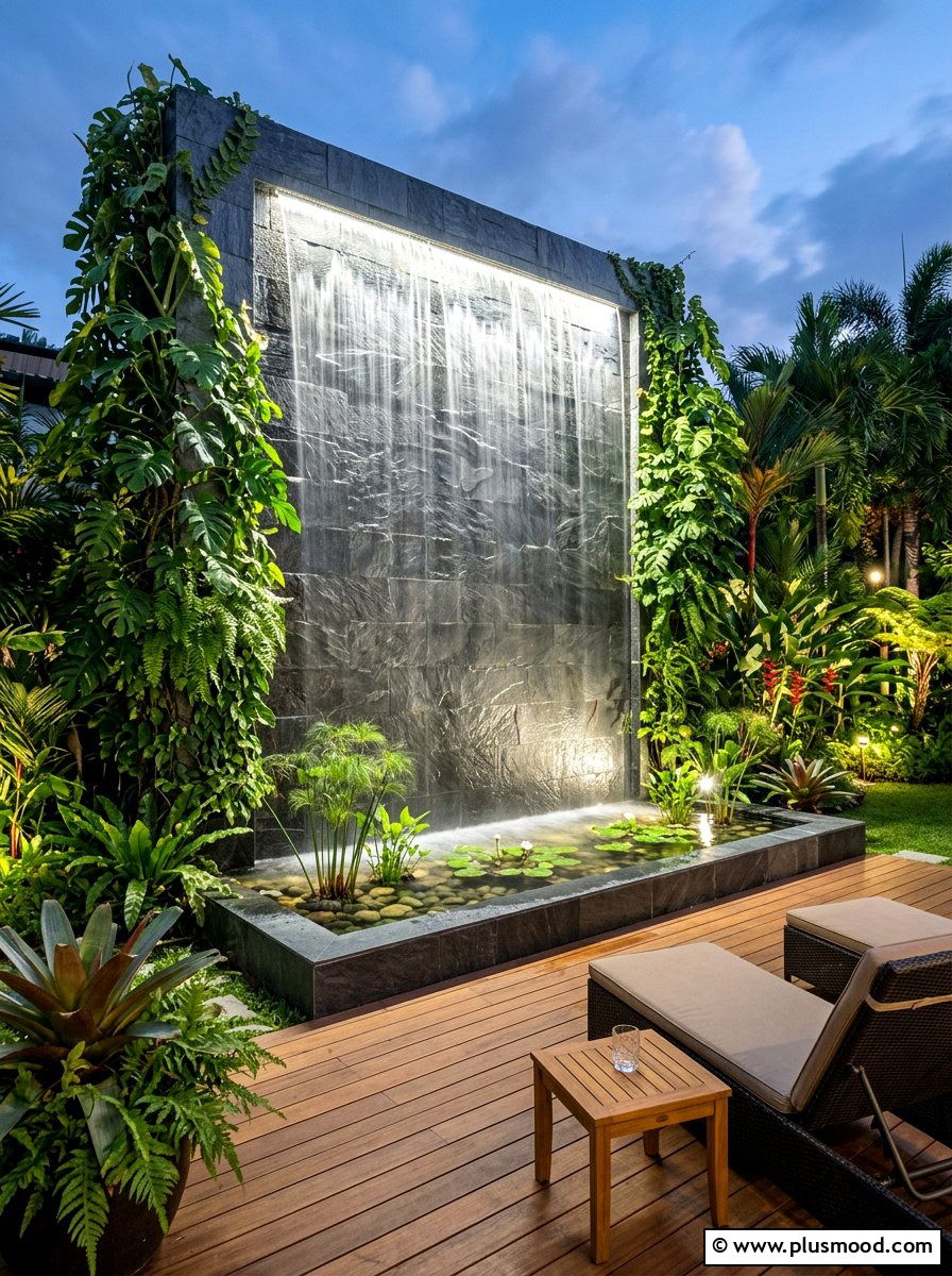 Tropical Water Feature Wall - 25 pool landscaping ideas with tropical theme