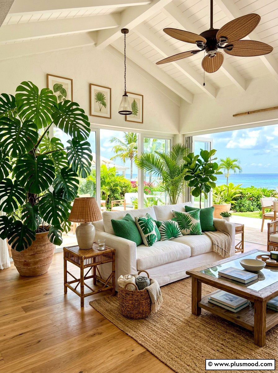 Tropical White Living Room - 25 summer decor ideas for white living room