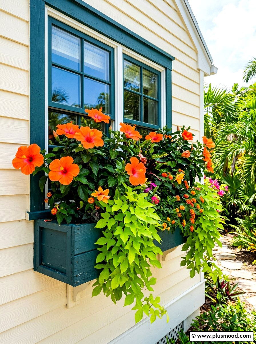 Tropical Window Box - 25 summer window box ideas for curb appeal