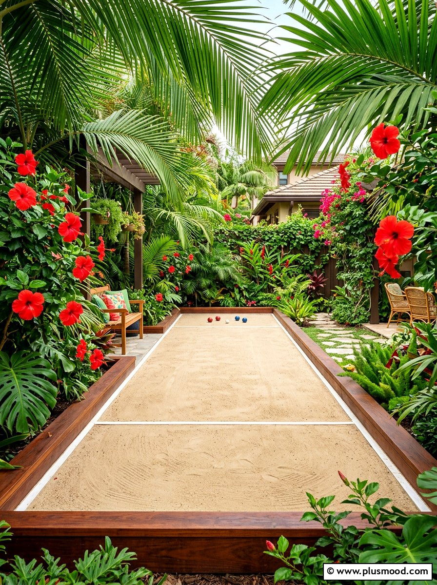 Tropical backyard bocce court - 25 small backyard ideas with bocce court