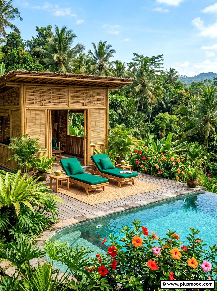 Tropical bamboo retreat - 25 summer cozy poolside nook ideas
