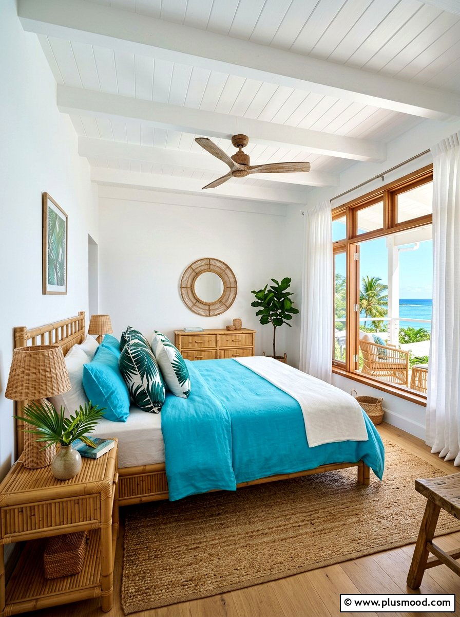 Tropical blue bedroom - 25 summer white and blue bedroom ideas