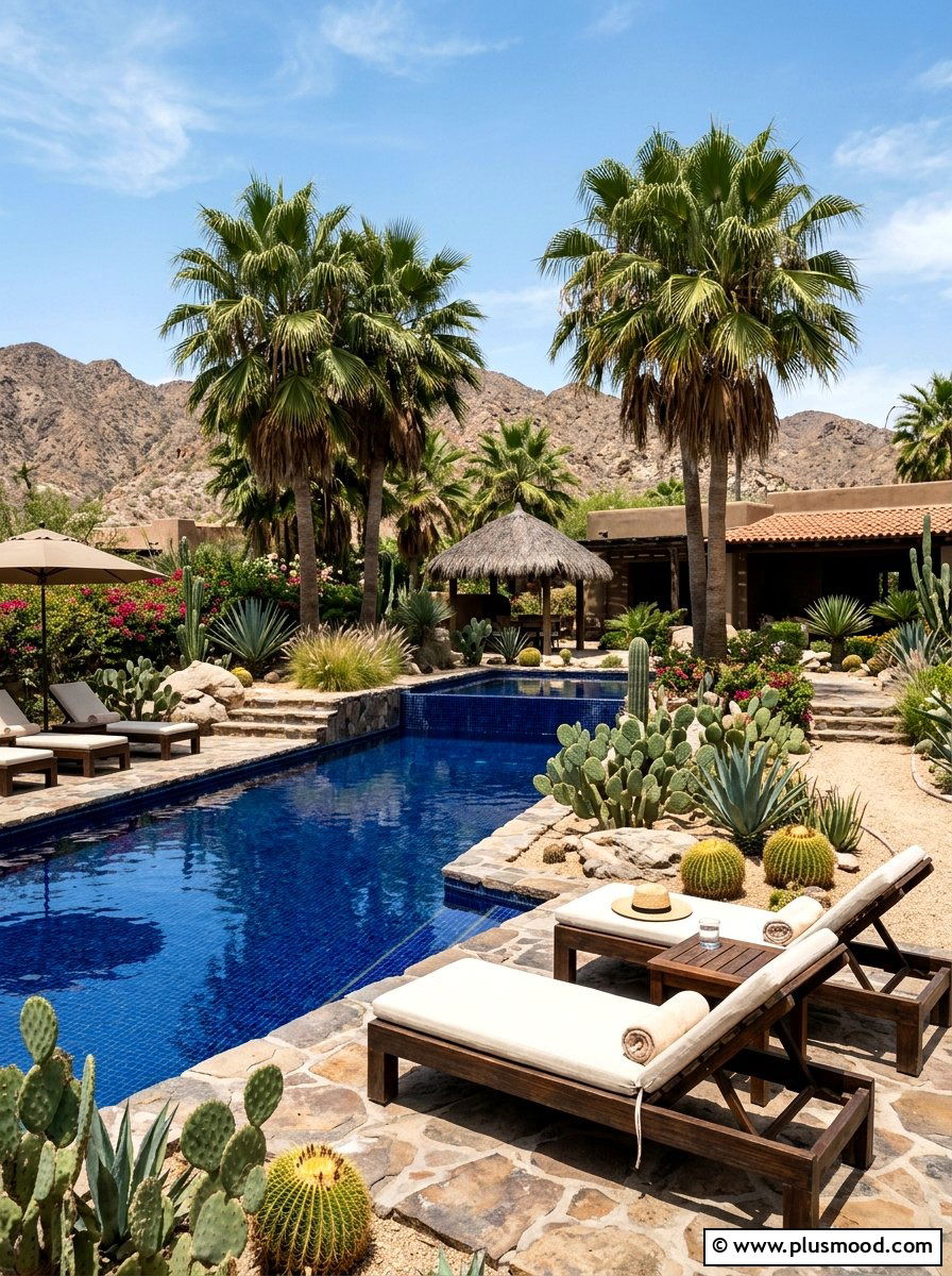 Tropical desert pool garden - 25 pool landscaping ideas with cactus garden