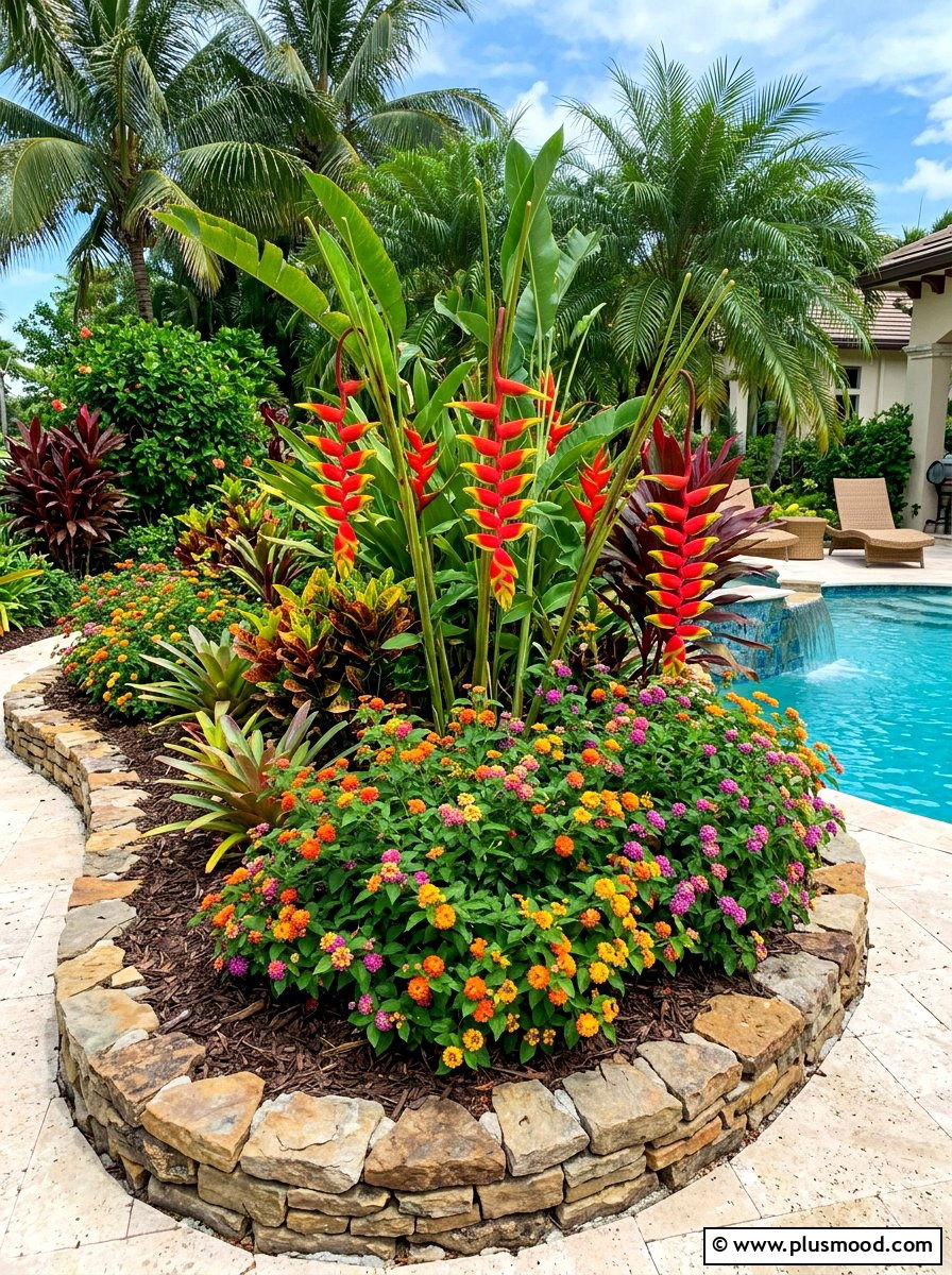 Tropical flower pool bed - 25 pool landscaping ideas with tropical plants