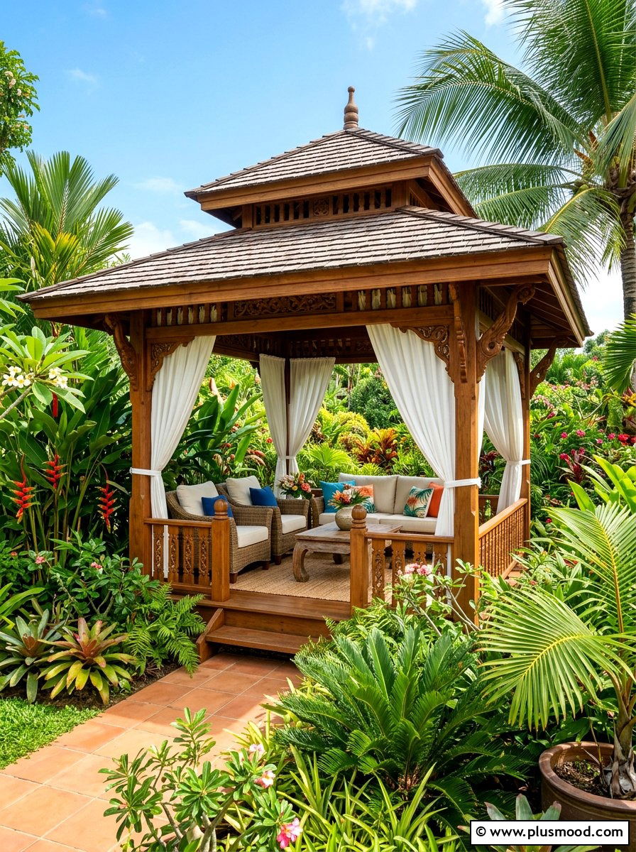 Tropical gazebo retreat - 25 summer backyard tropical ideas