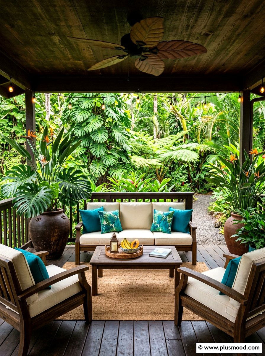 Tropical greenery porch - 25 summer front porch styling ideas