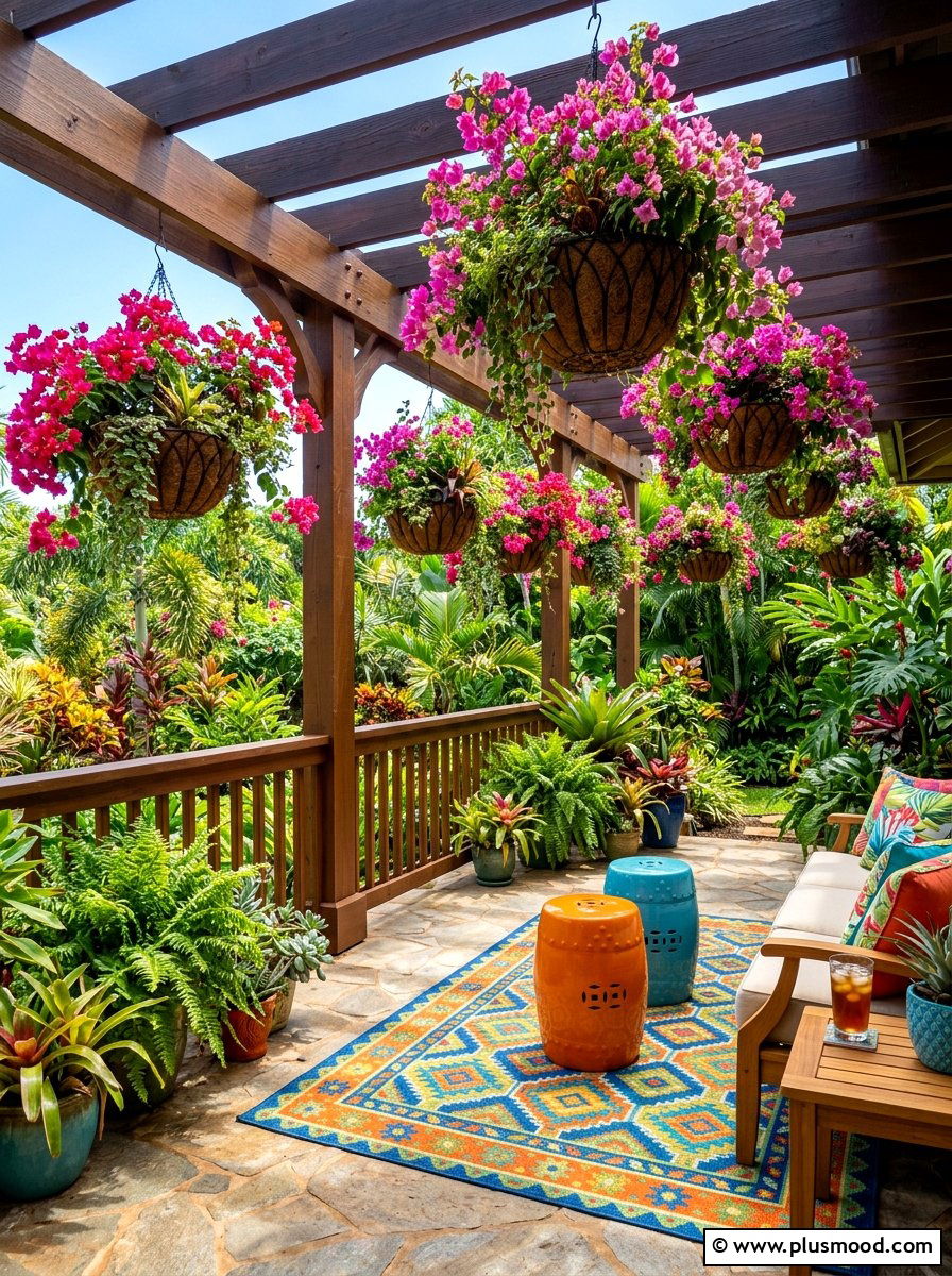 Tropical hanging basket porch - 25 summer elegant front porch ideas