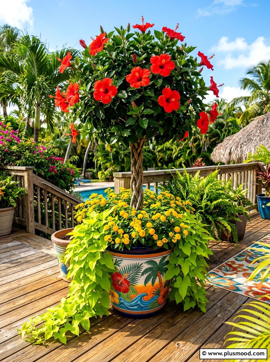 Tropical hibiscus pot - 25 summer garden pot arrangement ideas