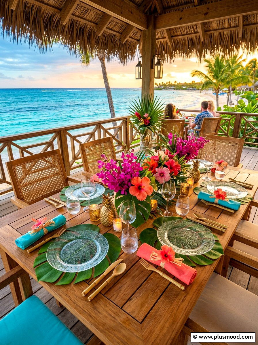 Tropical island dinner table - 25 summer dinner party table ideas