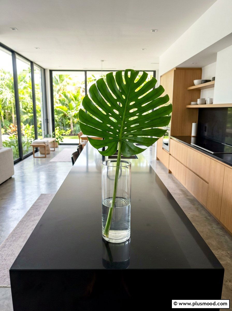 Tropical leaf glass vase - 25 summer kitchen centerpiece ideas