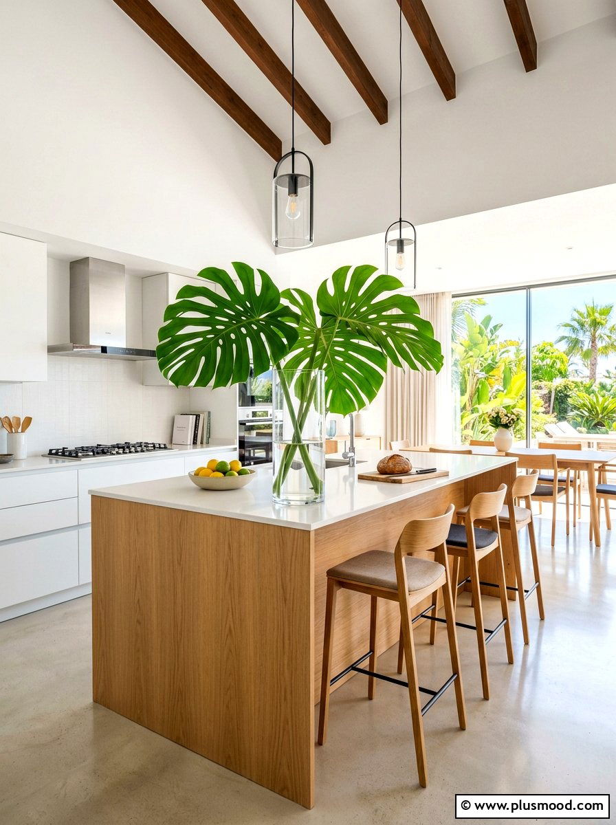 Tropical leaf greenery - 25 fresh summer kitchen decor ideas