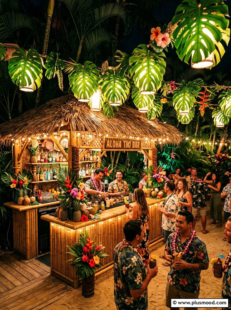 Tropical leaf lanterns for tiki party - 25 summer lantern decor ideas for parties