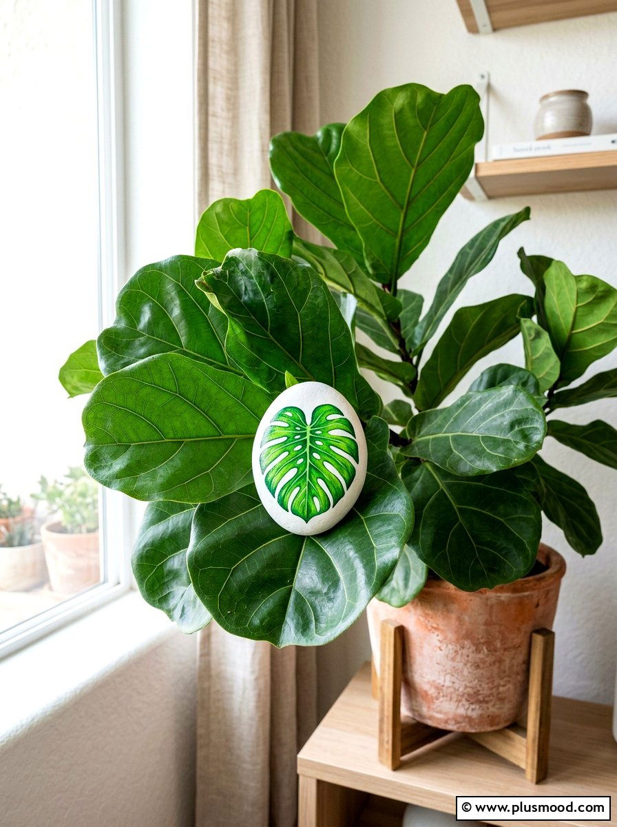 Tropical leaf pebble - 25 painted rock ideas with positive affirmations