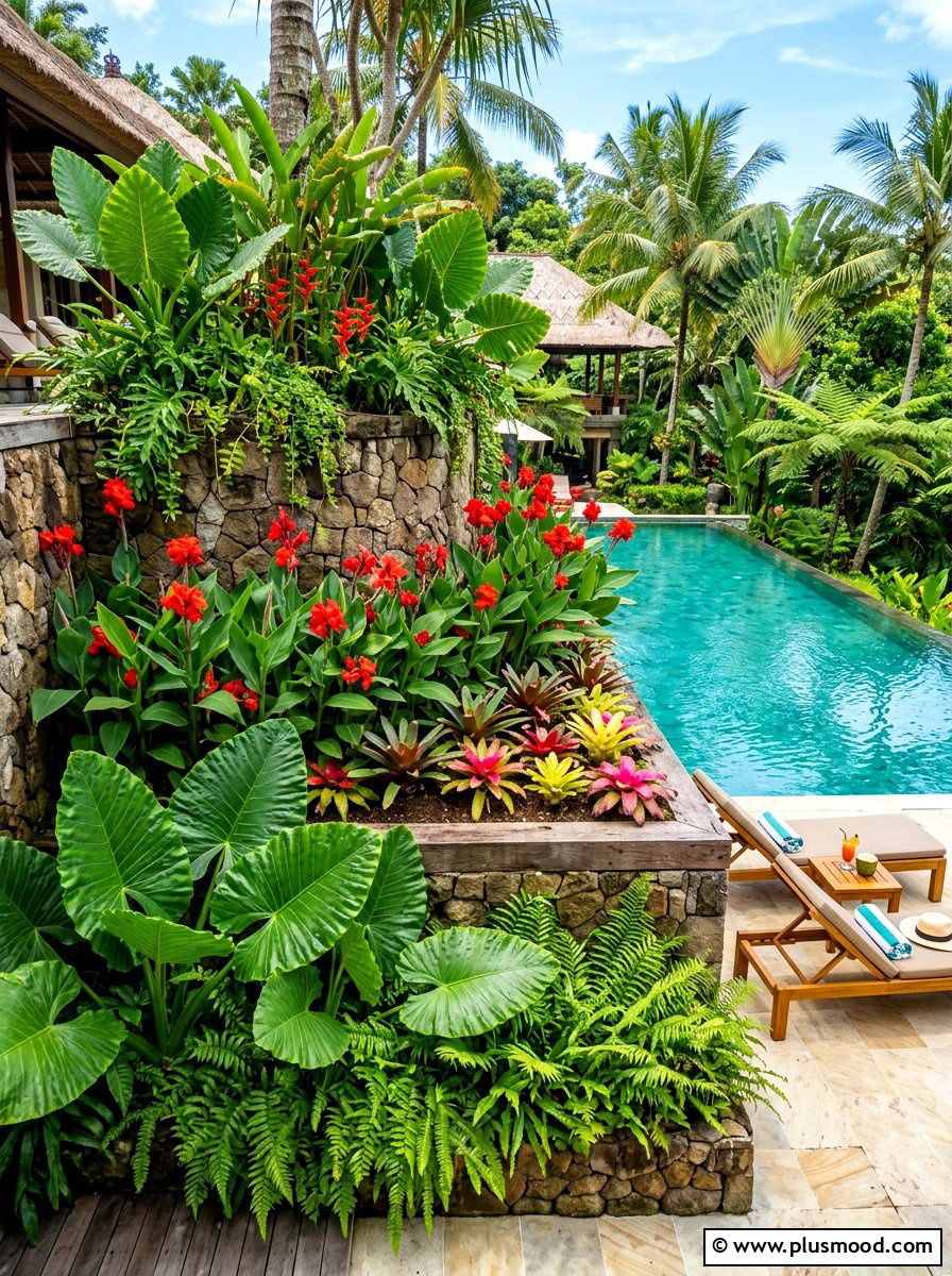 Tropical leaf stacked garden - 25 summer stacked planter ideas
