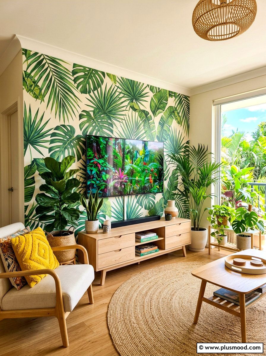 Tropical leaf tv wall - 25 summer TV wall decor ideas